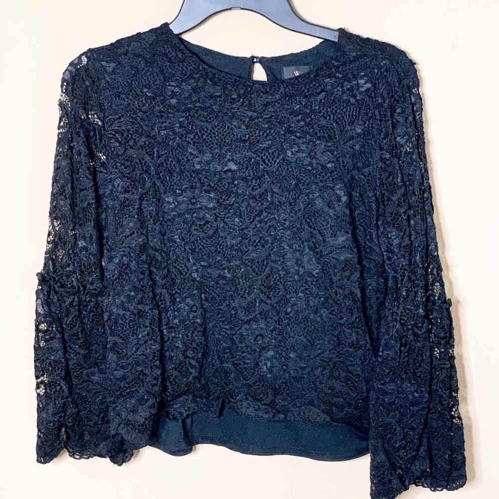 Floral Design Long Sleeve Flared Top
